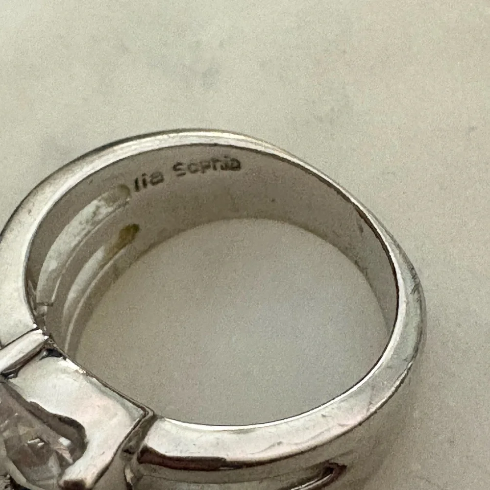 Lia Sophia Silver Ring with Aqua and Navy Stones Size 6